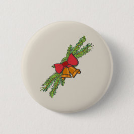 Christmas Bell Print with Pine & red bow wall art Button