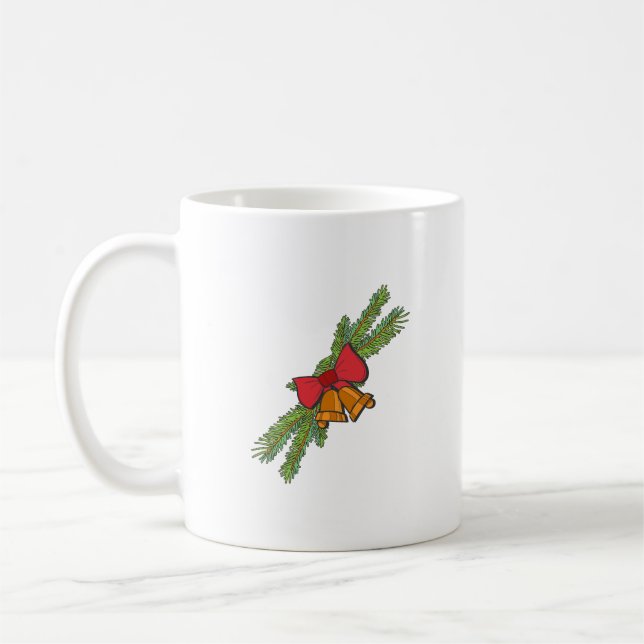 Christmas Bell Print with Pine & red bow wall art Kaffeetasse