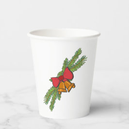 Christmas Bell Print with Pine & red bow wall art Pappbecher