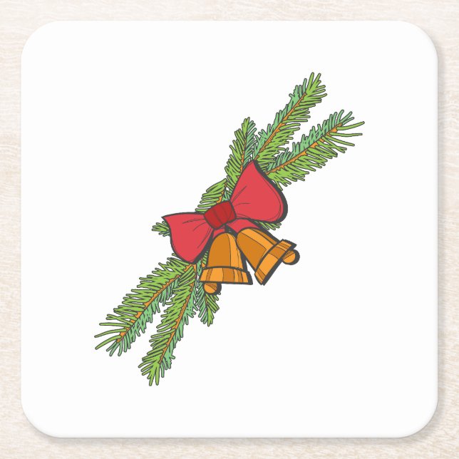 Christmas Bell Print with Pine & red bow wall art Rechteckiger Pappuntersetzer (Vorderseite)