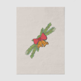 Christmas Bell Print with Pine & red bow wall art Seidenpapier