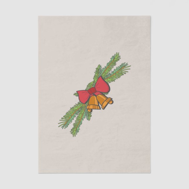 Christmas Bell Print with Pine & red bow wall art Seidenpapier (Vorderseite)