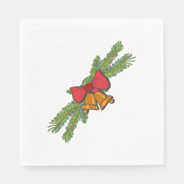Christmas Bell Print with Pine & red bow wall art Serviette