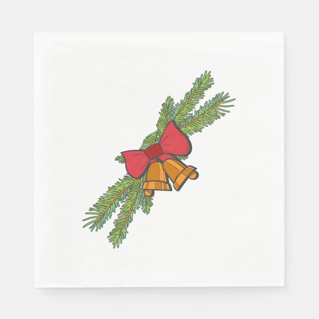 Christmas Bell Print with Pine & red bow wall art Serviette (Vorderseite)