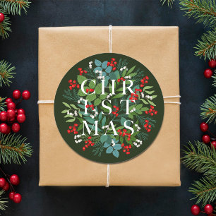 CHRISTMAS Berries Greenery Holiday Runder Aufkleber