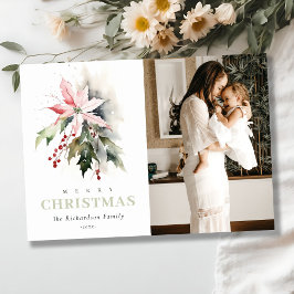 Christmas Berry Poinsettia Fauna Foto Feiertagskarte