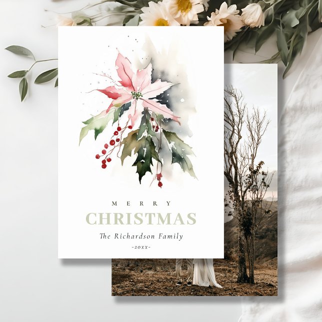 Christmas Berry Poinsettia Fauna Foto Feiertagskarte (Von Creator hochgeladen)