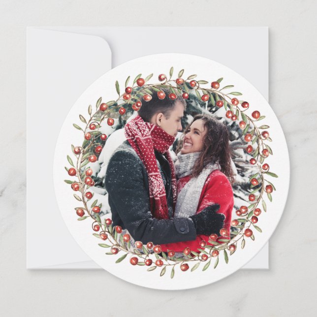 Christmas Berry Wreath | Round Card Feiertagskarte (Vorderseite)