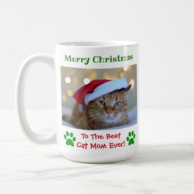 Christmas Best Cat Mom Ever Pet Foto Kaffeetasse (Links)