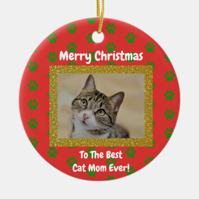 Christmas Best Cat Mom Ever Pet Foto Keramik Ornament (Vorne)