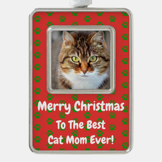 Christmas Best Cat Mom Ever Pet Foto Rahmen-Ornament Silber (Vorderseite)