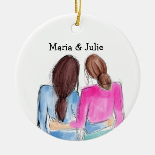 Christmas Best Friend Geschenk Zwei brünette Girls Keramik Ornament