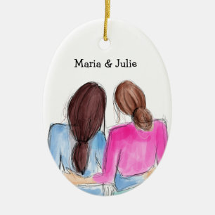 Christmas Best Friend Geschenk Zwei brünette Girls Keramik Ornament