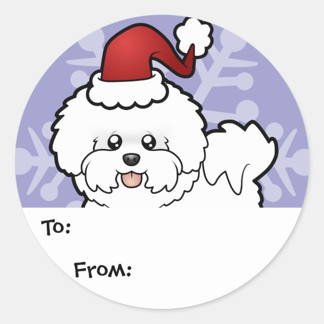 Christmas Bichon Frise Runder Aufkleber (Vorderseite)