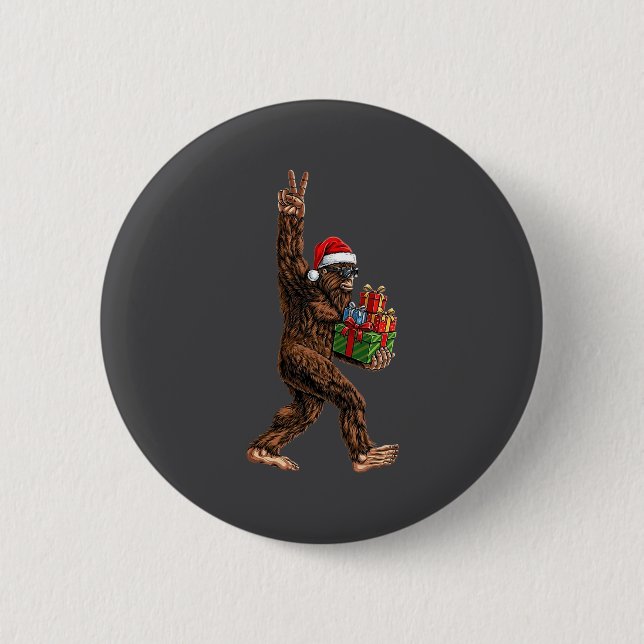 Christmas Bigfoot Santa Hat Funny Sasquatch Big Fo Button (Vorderseite)