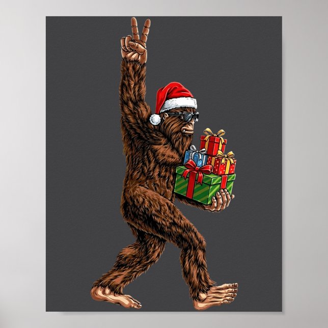 Christmas Bigfoot Santa Hat Funny Sasquatch Big Fo Poster (Vorne)