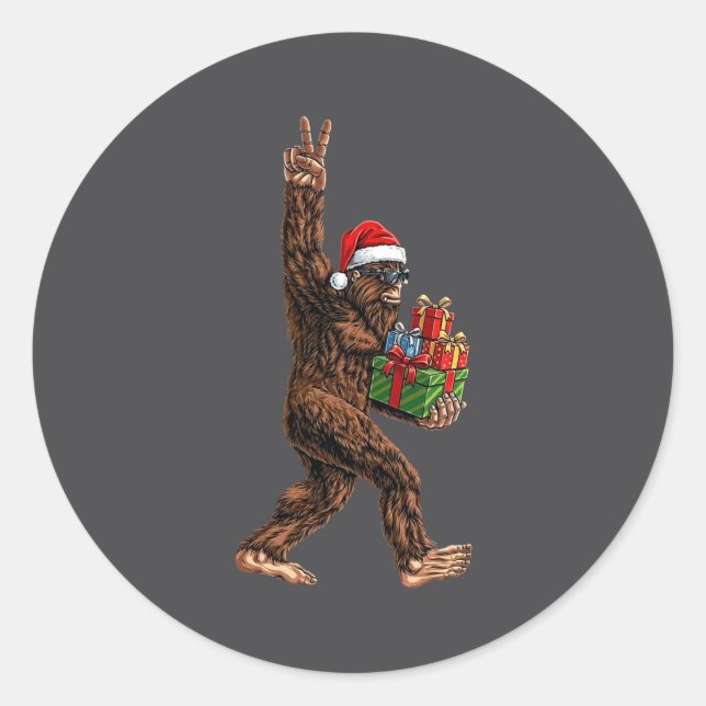 Christmas Bigfoot Santa Hat Funny Sasquatch Big Fo Runder Aufkleber (Vorderseite)