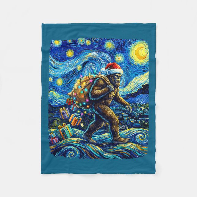 Christmas Bigfoot Santa Hat Van Gogh Starry Night  Fleecedecke (Vorderseite)