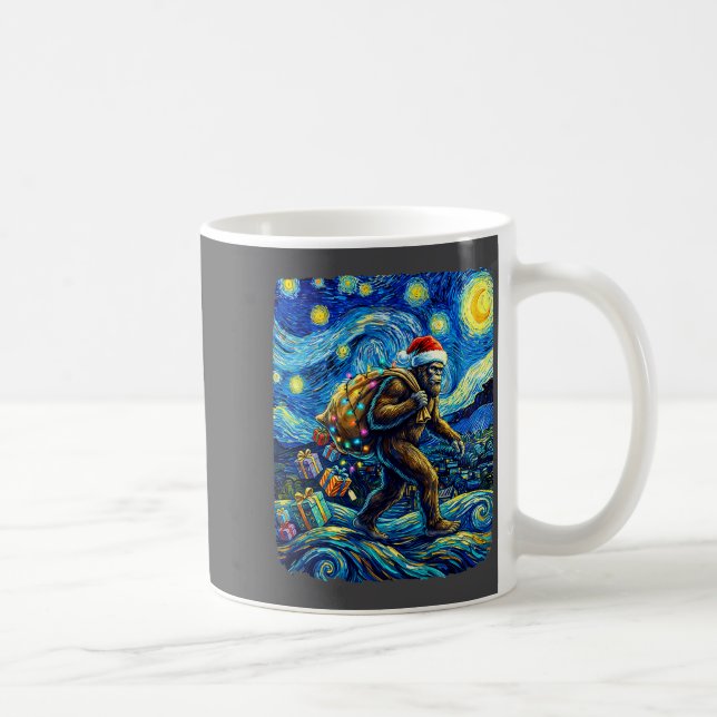 Christmas Bigfoot Santa Hat Van Gogh Starry Night  Kaffeetasse (Rechts)