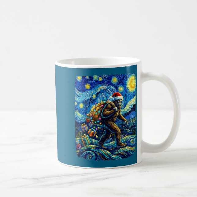 Christmas Bigfoot Santa Hat Van Gogh Starry Night  Kaffeetasse (Rechts)