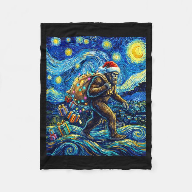 Christmas Bigfoot Santa Hat Van Gogh Walking In St Fleecedecke (Vorderseite)