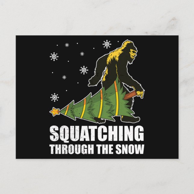 Christmas Bigfoot Squatching Through The Snow Postkarte (Vorderseite)