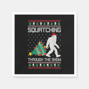 Christmas Bigfoot Squatching Through The Snow Serviette