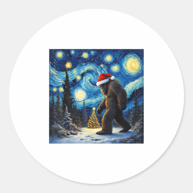 Christmas Bigfoot Weihnachtsmannmütze Van Gogh Sta Runder Aufkleber (Vorderseite)