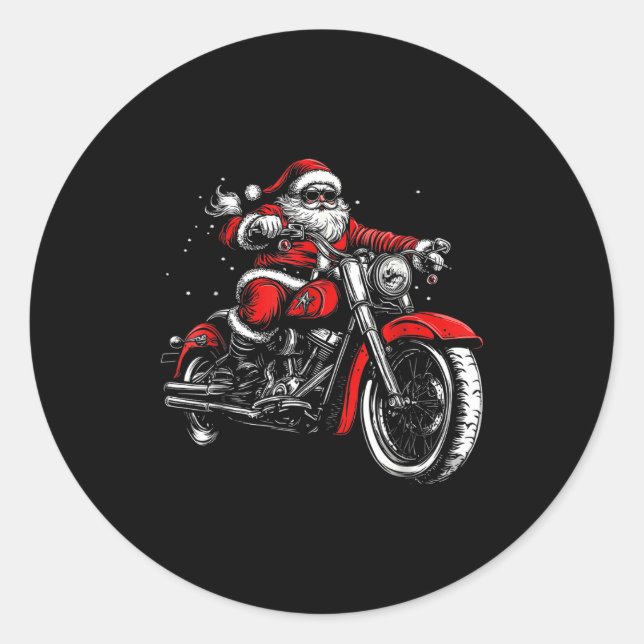 Christmas Biker Santa Claus Funny Motorcycle Motor Runder Aufkleber (Vorderseite)