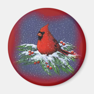 CHRISTMAS BIRD: KARDINAL: ART MAGNET