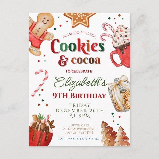 Christmas birthday cookies and cocoa Festive  Postkarte (Vorderseite)
