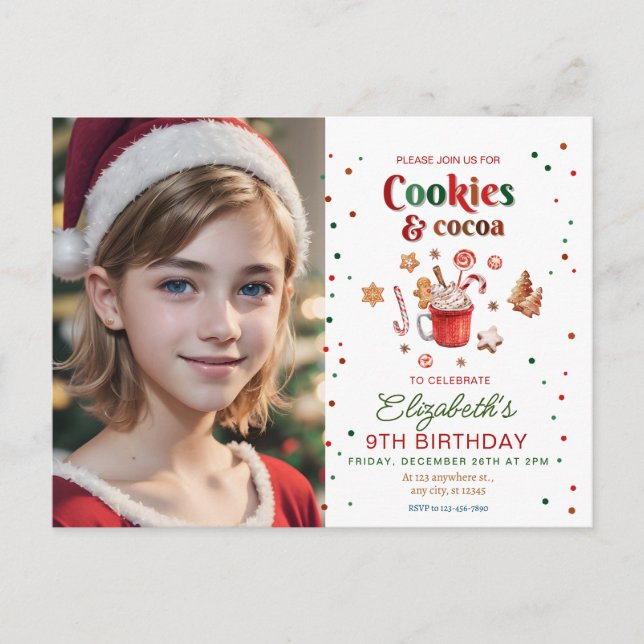 Christmas birthday cookies and cocoa Festive Postkarte (Vorderseite)