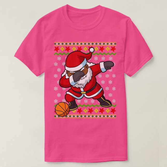Christmas Black American Santa Claus Baske T-Shirt (Design vorne)