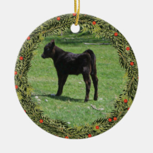 Christmas Black Angus Calf Keramik Ornament