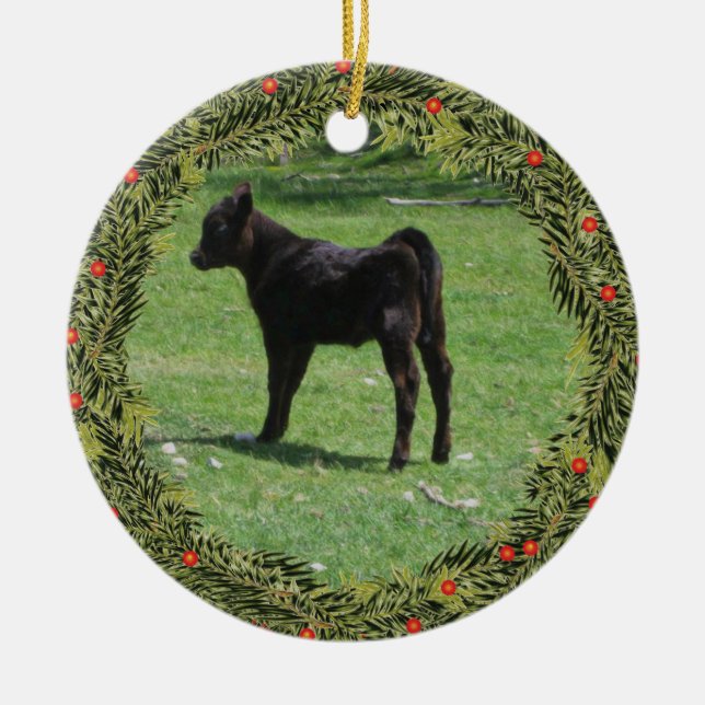 Christmas Black Angus Calf Keramik Ornament (Vorne)
