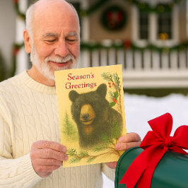 Christmas Black Bear Watercolor Holiday Card Feiertagskarte