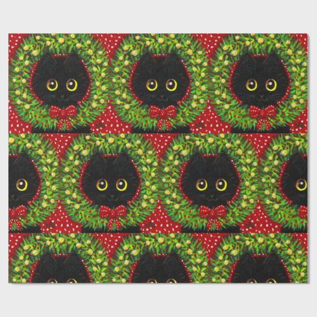 Christmas Black Cat Art Malerei Geschenkpapier (Flach)