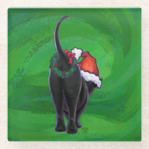 Christmas Black Cat auf Green Glasuntersetzer