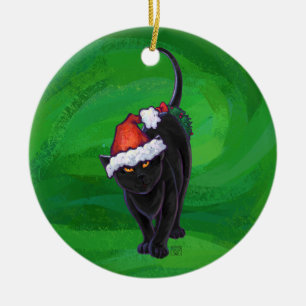 Christmas Black Cat auf Green Keramikornament