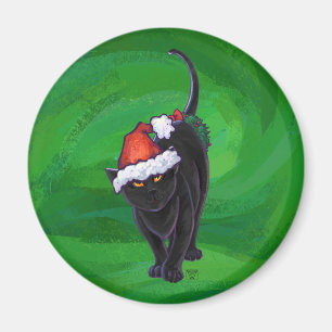 Christmas Black Cat auf Green Magnet