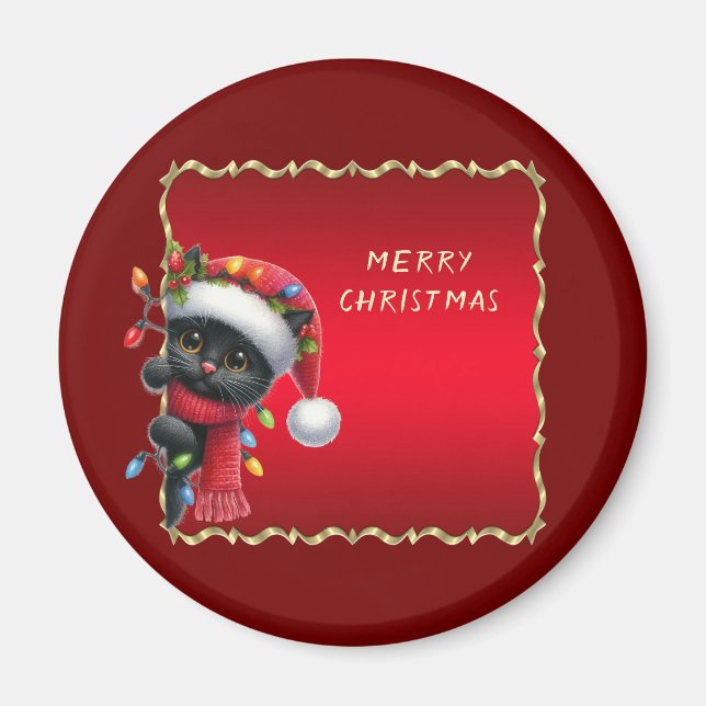 Christmas Black Cat Holiday Magnet (Vorne)