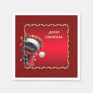 Christmas Black Cat Holiday Napkin Serviette