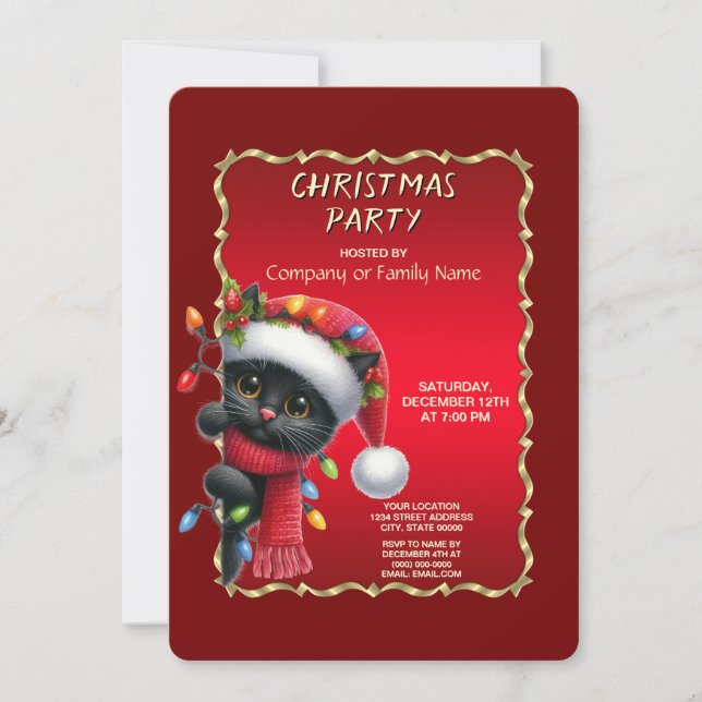 Christmas Black Cat Holiday Party Invitation Einladung (Vorderseite)
