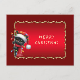 Christmas Black Cat Holiday Postkarte
