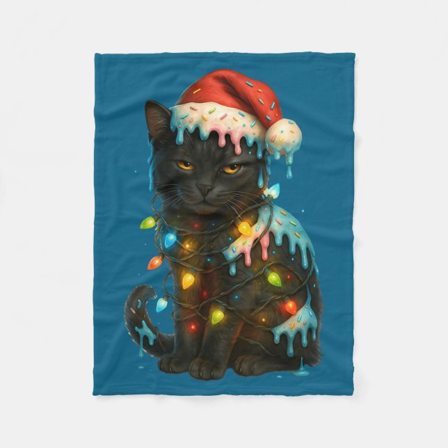 Christmas Black Cat Ice Cream Drip Santa Hat Cute  Fleecedecke (Vorderseite)