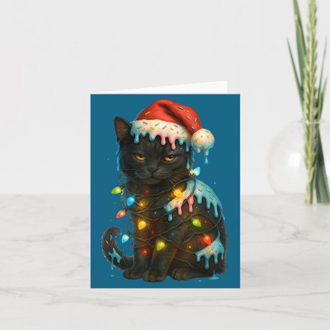 Christmas Black Cat Ice Cream Drip Santa Hat Cute  Karte (Vorderseite)