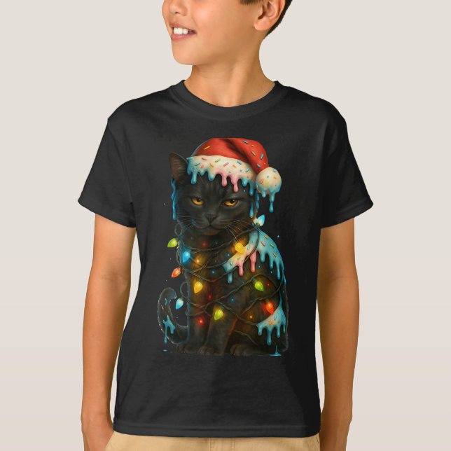 Christmas Black Cat Ice Cream Drip Santa Hat Cute  T-Shirt (Vorderseite)