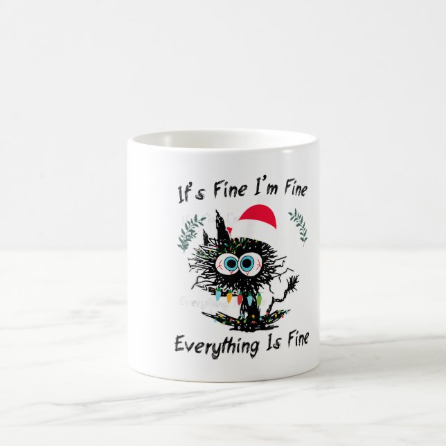 Christmas Black Cat Panic Humor It’s Fine Everythi Kaffeetasse (Mittel)