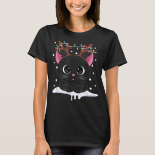 Christmas Black Cat Rentier Antlers Catmas Women  T-Shirt