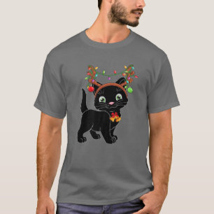 Christmas Black Cat Rentier Antlers Catmas Women T-Shirt